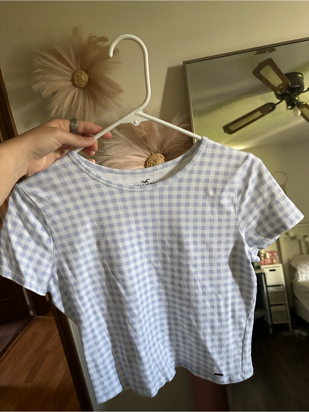Hollister Light Blue and White Gingham Tee